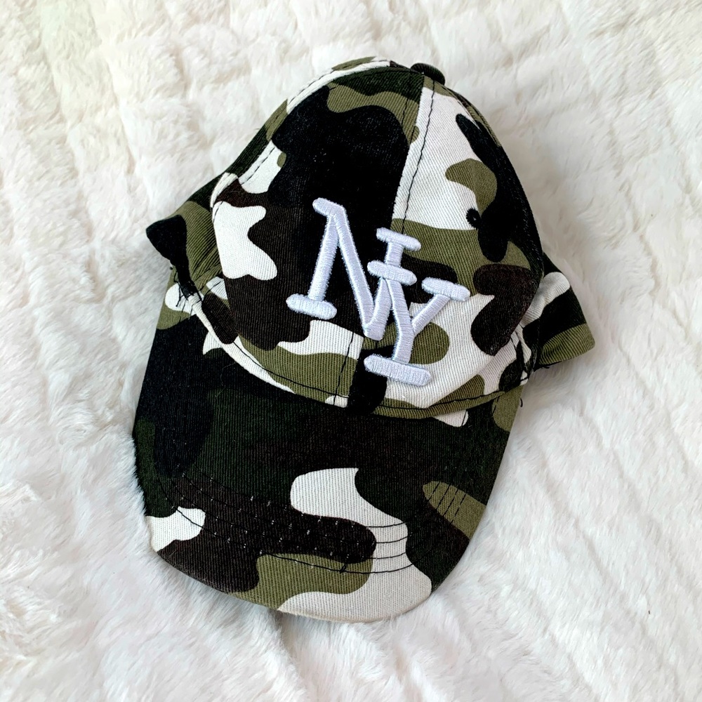 Youth Kids Camouflage Green and Black NY New York Baseball Cap Hat